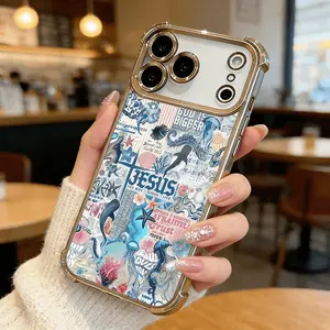 Jesus Ocean Collage Phone Case for iPhone 17 Pro Max 16 15 Plus 14 13 12 11 Air God is Bigger Quote Electroplated Edge Shockproof Four-Corner Drop Protection Soft Silicone Cover Gift Idea DDSJ260407034 Rustic