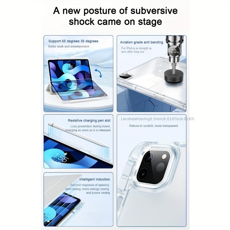 Solid color iPad tri-fold high-transparency integrated pen slot protective case, suitable for Samsung tablets, iPad mini, iPad Air, iPad Pro/iPad 10th generation, 11th generation and other series of iPad foldable protective cases