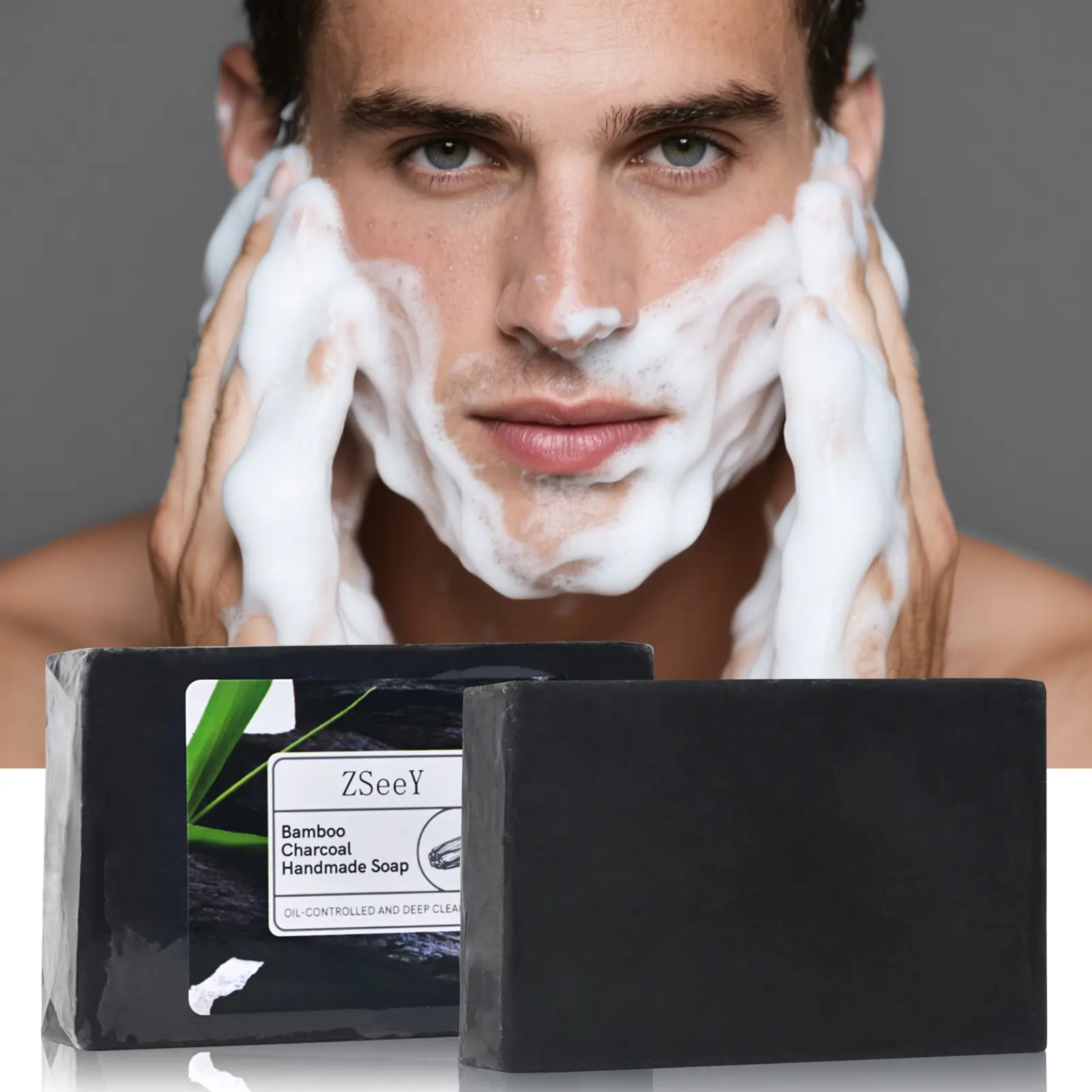 ZSeeY Bamboo Charcoal Handmade Soap, Deep Cleansing & Oil-Control Brighten Skin 100g