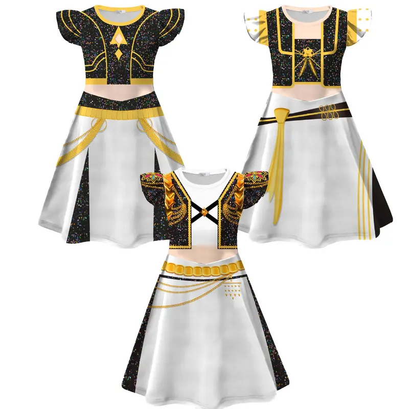 K-Pop Costumes Demon Hunters Singer Princess Dress, Cute Cartoon Printed Ruffle Sleeve Dress for Teens