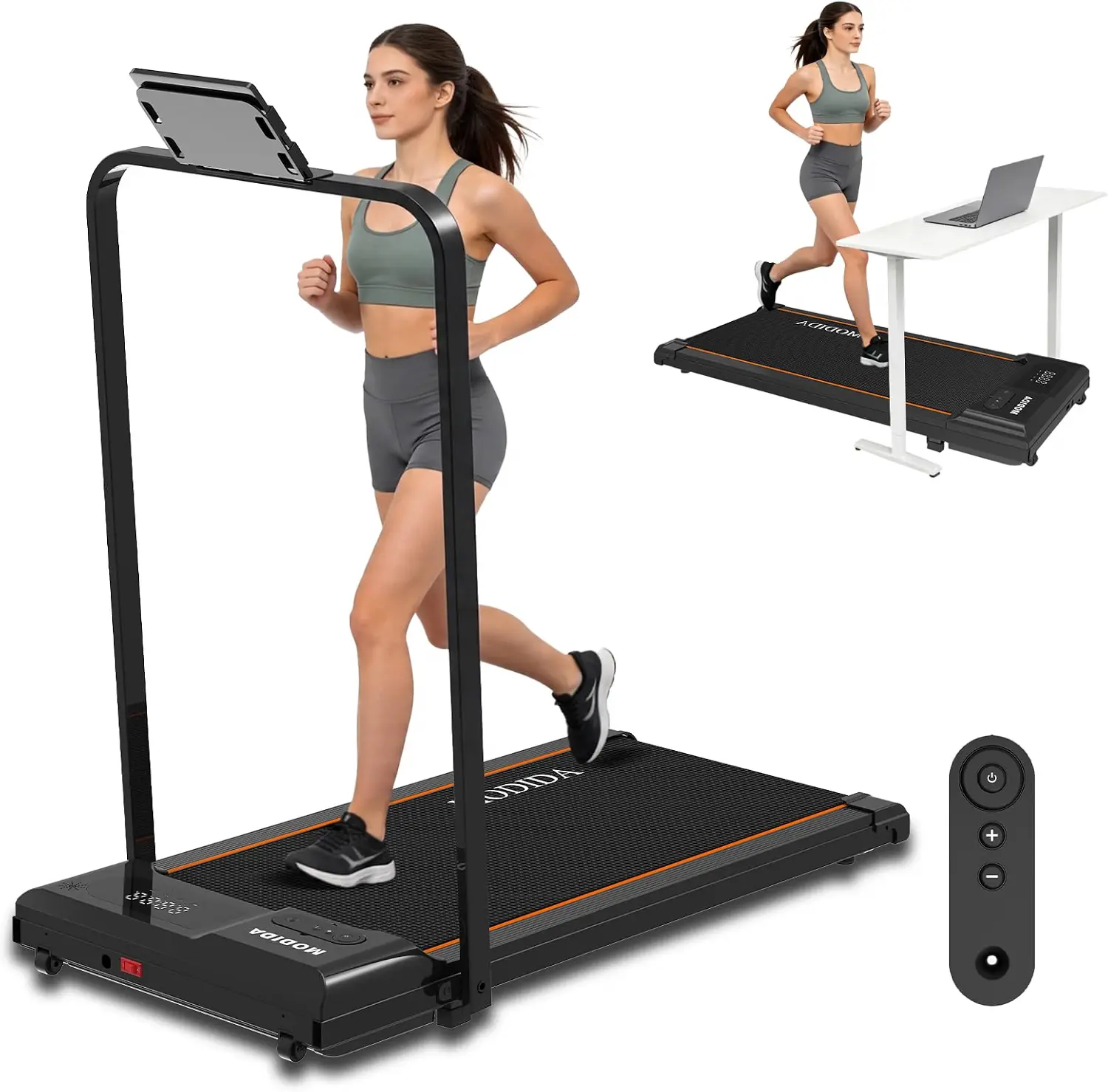 MODIDA Under Desk Walking Pad Treadmill, 5% Manual Incline & 3-in-1 Walking Jogging Running Machine, Ultra Quiet 1.5HP Brushless Motor, 6 Shock Absorbers, 220LBS Capacity