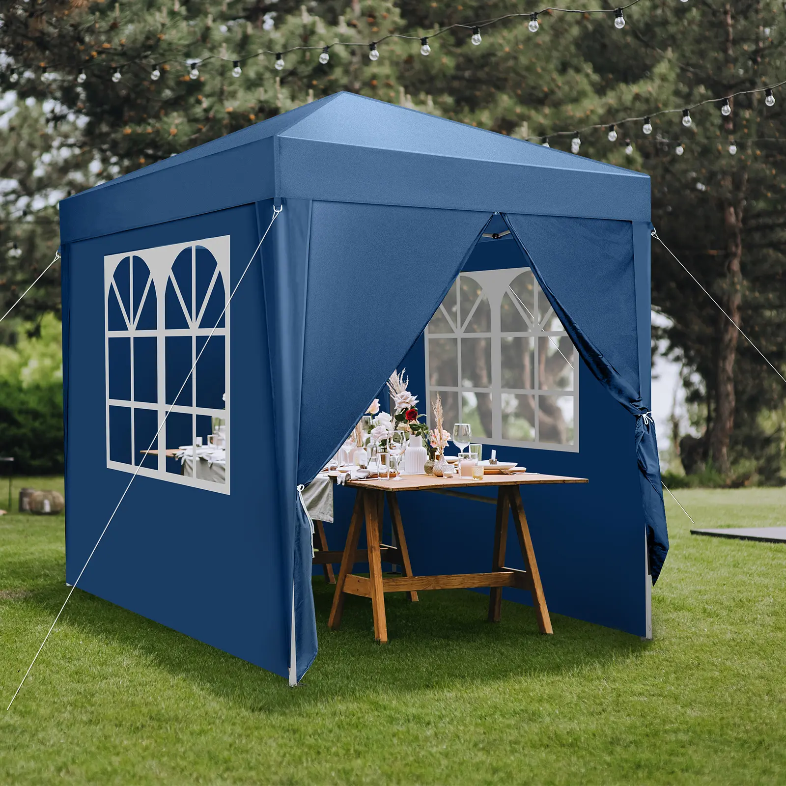 4-Person Sturdy Vented Pop Up Camping Tent - 2x2m, 2 Doors, 2 Windows, 210D Waterproof Oxford Fabric, Right-Angle Design, Lightweight, Easy Setup for Picnic Outdoor Use