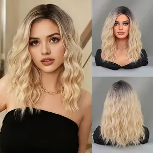 Ombre golden shoulder-length wavy curly wig