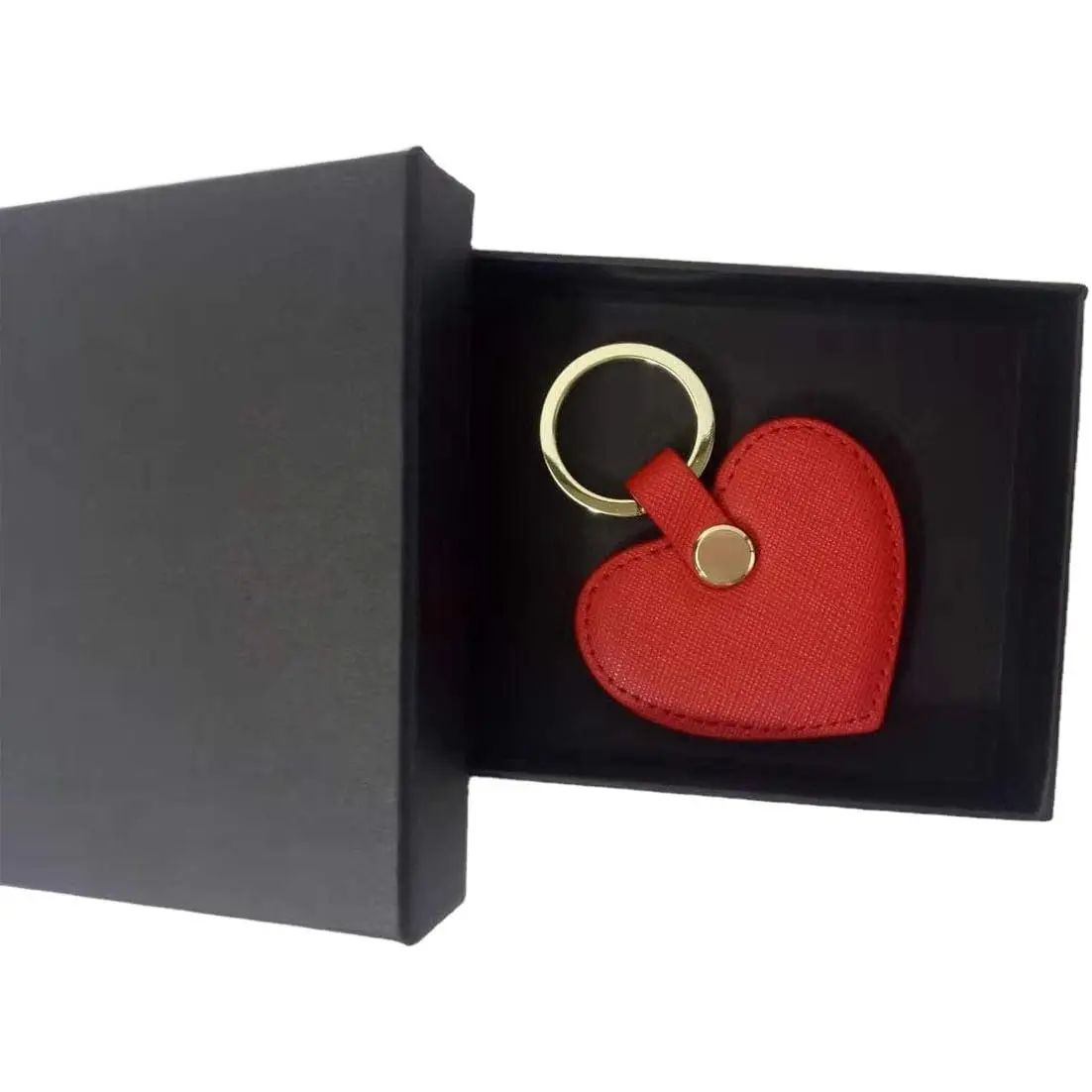 Women's Red Leather Heart Form Keychain - Leather Ring Car Keychain Holder