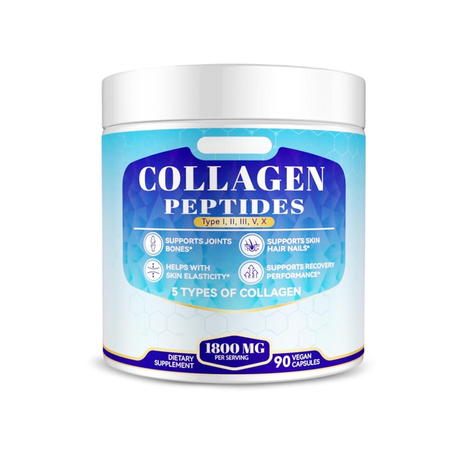 Collagen Peptides 5-Type Complex | 1800mg Dietary Supplement for Health, Beauty & Fitness | 90 Capsules