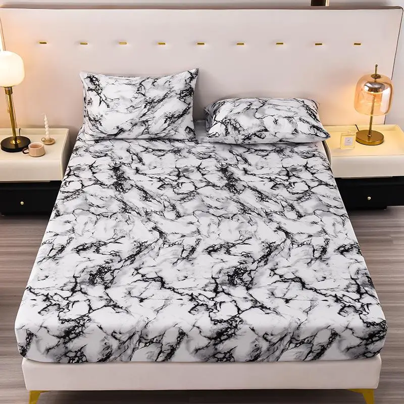 Marble Pattern Duvet Cover Set, 1 Count Fitted Sheet & 2 Counts Pillowcase Without Filler, Soft Non-slip Decorative Bedding Set for Bedroom Guest Room