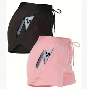 Women's Solid Color Pocket Zipper Side Shorts, Casual Comfy Breathable Shorts for Yoga Gym Workout Running, Ladies Summer Bottoms