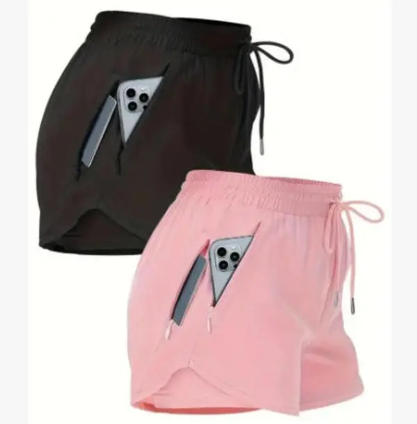 Women's Solid Color Pocket Zipper Side Shorts, Casual Comfy Breathable Shorts for Yoga Gym Workout Running, Ladies Summer Bottoms