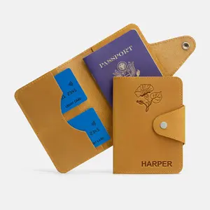 GiftByValentinas Personalized Leather Passport Wallet with Birth Flower & Name – Handcrafted Leather Personalized Passport Holder - Handmade Travel Essentials Leather Unisex Wallet - Bifold Passport Leather Card Wallet - Luxury Leather Passport Cover
