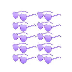 10PCS Transparent Heart-Shaped Party Glasses, Frameless Purple Glasses Heart-Shaped, Transparent Candy Color Eyewear, Suitable For Parties, Wedding Party Supplies, Swimming, Beach, Birthday, Carnival And Other Entertainment Activities And Party Favors