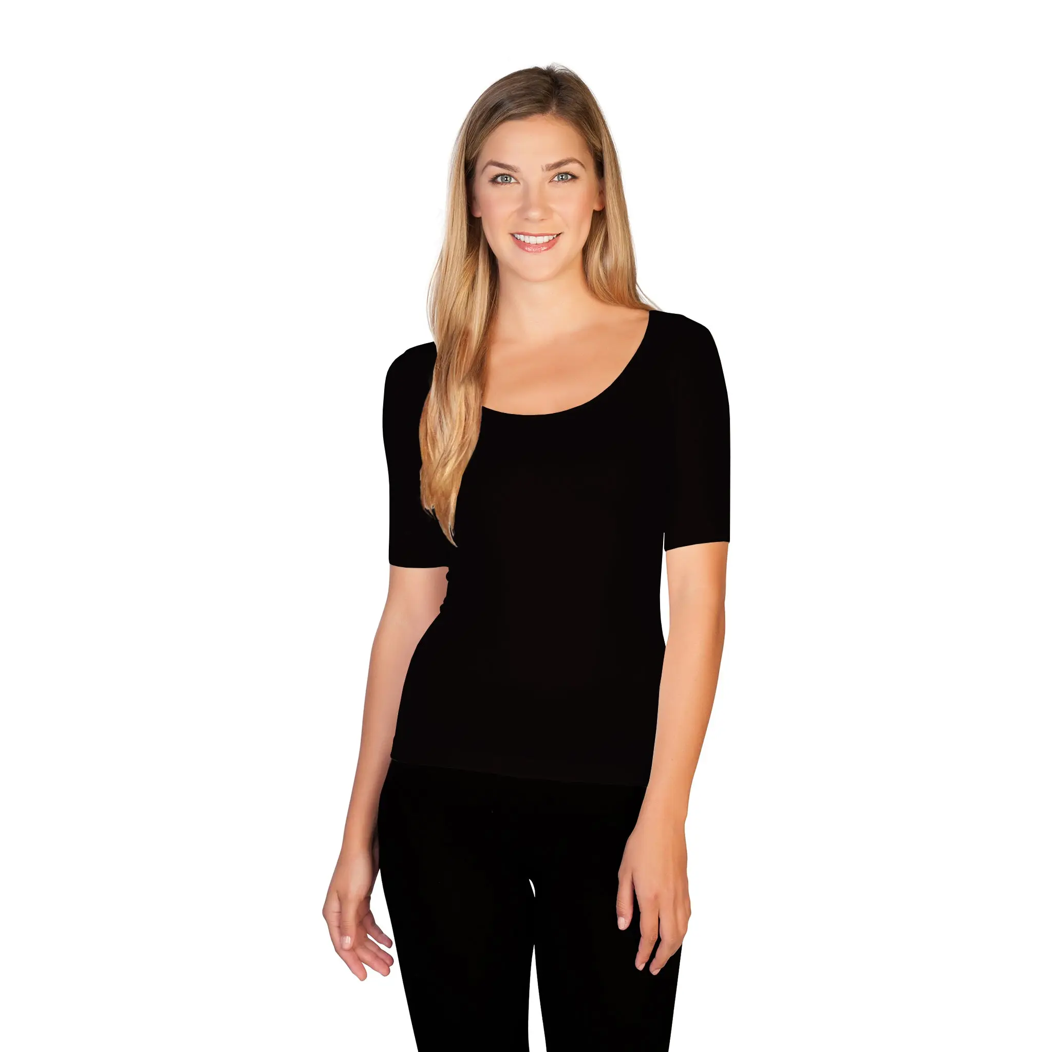 Women's Basic Reversible Scoop Neck Top, Casual Women's Top with Nylon/Spandex Fabric