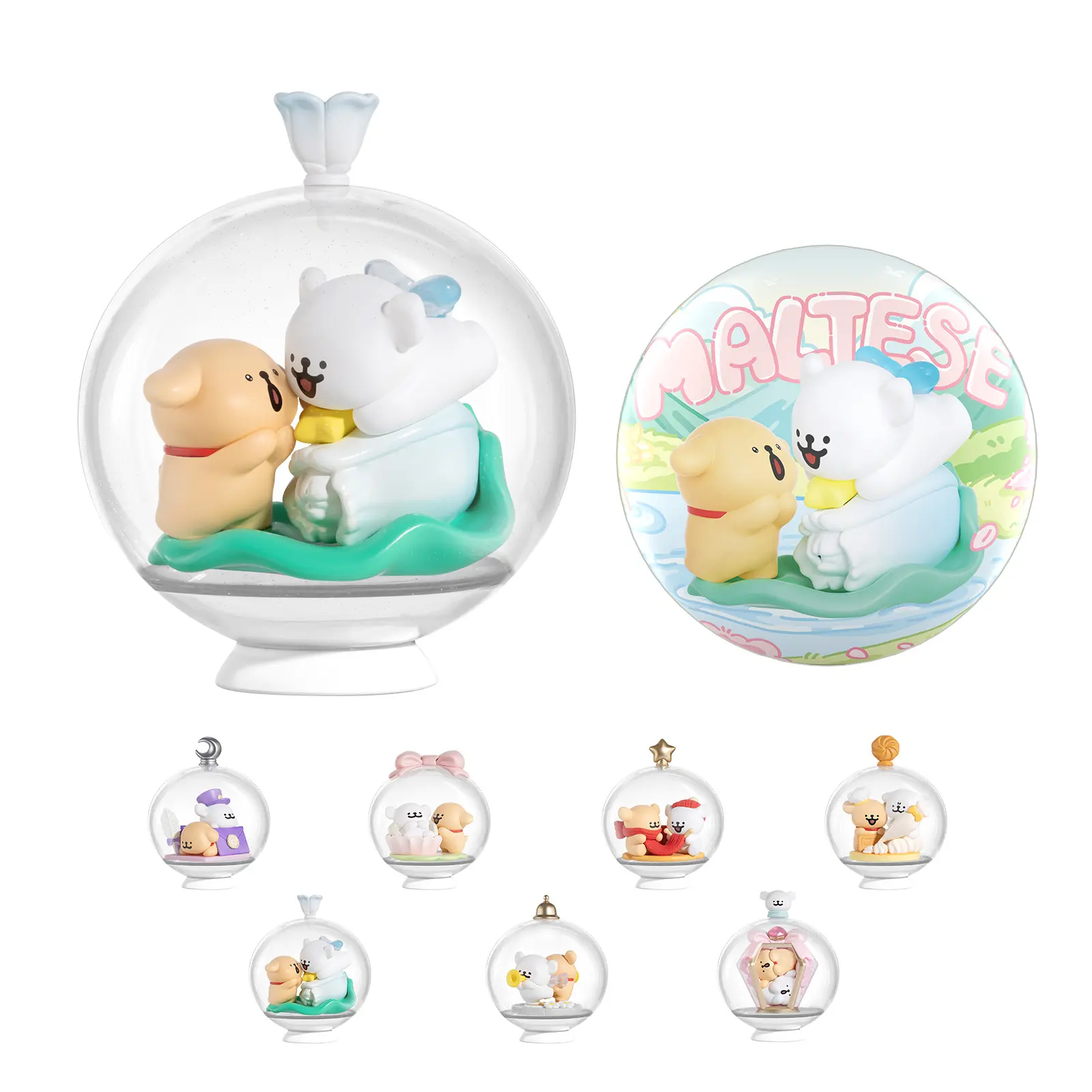 FUNISM Maltese Little Treasure Series Blind Box, Cute Puppy Anime Dog Figure Mystery Box, Kawaii Aesthetic Desk Decor Toy, Sweet Gift for Girls