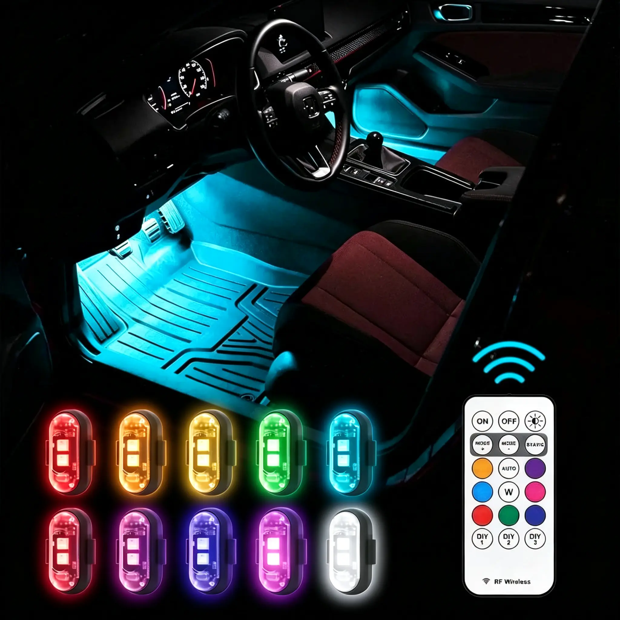 RGB Led Aircraft Strobe Light Remote Wireless Motorcycle Flash Light Warning Lights for Bike Car Multifunctional free