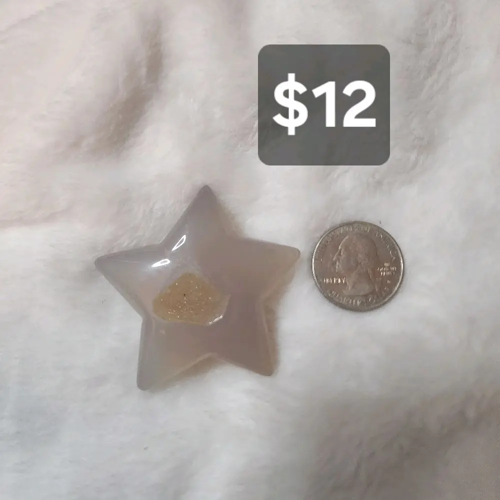 #8 Natural Gray Banded Agate Star with Druzy Center / Natural Crystal / Home Decor / Carving