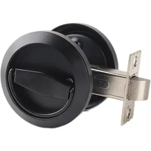 Stainless Steel Black Round Recessed Door Lock, Hidden Install Cup Door Knob Lock, Recessed Door Handles, Flat Door Pulls Latch Knob, Pocket Door Handle Without Keys