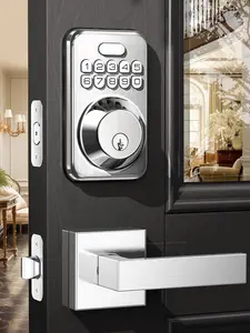 Keyless Entry Door Lock with 2 Lever Handles,  Keypad Deadbolt, Auto-Locking, Anti-Peeping Password, Digital Code Door Lock, Front Door Handle Sets, Satin Nickel