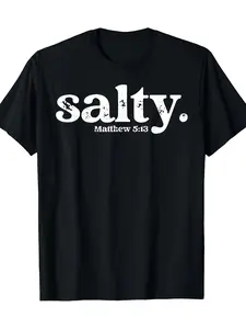 Men's Christian Bible Verse T-Shirt - Matthew 5:13-16 Salt Scripture Design, 100% Cotton Distressed White Print Crew Neck Tee, Faith-Based Gift Suitable for Church Events, Religious Apparel for Men, Casual Wear & Matthew 516 Verse, PLUS SIZE