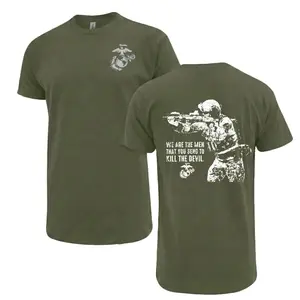 U.S. Marine Corps Sniper T-Shirt & Hoodie, Bold Soldier with Rifle Graphic and Kill the Devil Quote 2 Sides, Soft Cotton Blend Tactical Military Pride