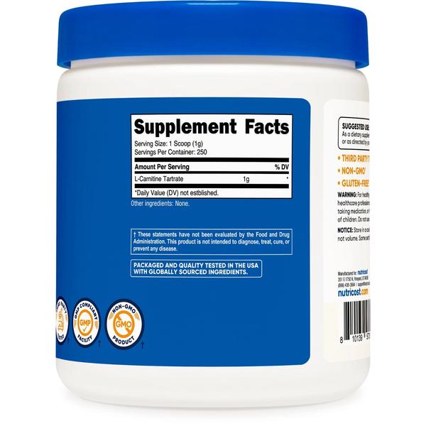 Nutricost L-Carnitine Tartrate Powder (250 Grams) - 1 Gram per Serving