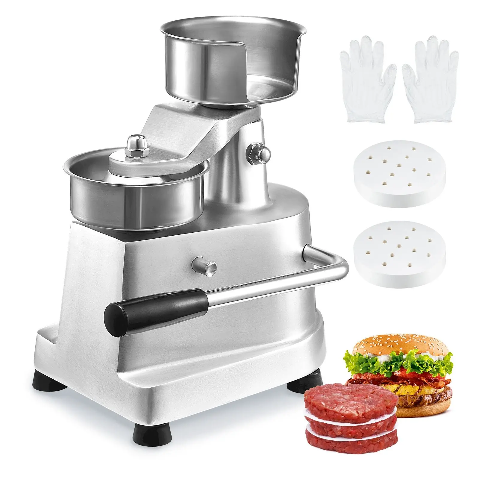 Commercial Burger Patty Maker, 4-Inch (100mm) Hamburger Beef Patty Forming Machine, Heavy-Duty Food-Grade Stainless Steel Bowl Press, Kitchen Meat Shaping Processor With 1000 Patty Papers, Easy-Release Handle
