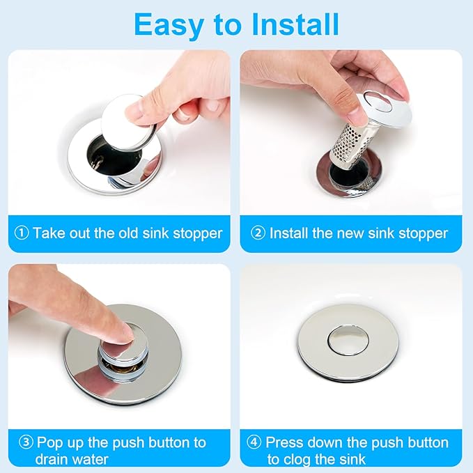 Upgrade Stainless Steel Modern Anti-Odor Bathroom Sink Stopper with Bouncing Core & Brass Pop-Up Drain Plug for Bathtub Home Goods ，universal bathtub drain stopper，bathroom sink strainer High Pressure Shower Handheld Shower Head