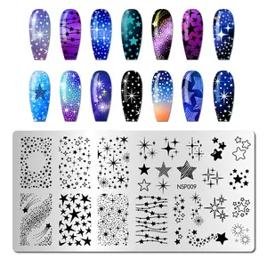 1pc Nail Art Stamping Plate Stainless Steel Star Pattern Galaxy Design for Nail Art DIY Manicure Designs, Stars Stamping Template Tools for DIY Nail Art
