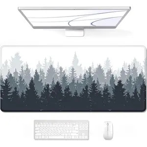 Large Mouse Pad, XXL Gaming Mousepad, Desk Mat for Desktop, Thick Rubber, Big & Long Size, Stitched Edges, Full Desk Pad for Laptop & Computer, Extended 24 x 14 in, Ink Misty Forest