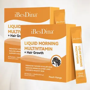 2 Boxes iBesDina Liquid Multivitamin Dietary Supplement for Women with Biotin, Vitamin for Promotes Thicker & Fuller Hair, Reduces Wrinkles & Fine Lines, Support Healthy Skin - Peach Mango - 30 Packets Healthcare Nail Fitness Optimum