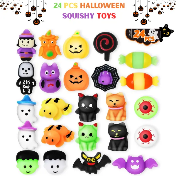24PCS Halloween Mochi Squishy Toys for Kids – Halloween Party Favors, Halloween Goodie Bag Stuffers, Trick or Treat Toys, Non-Candy Halloween Treats, Sensory Fidget Toys, Classroom Prizes, Pinata Fillers, Bulk Kids Gifts