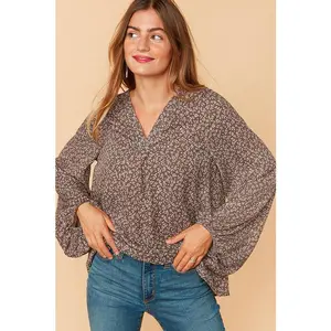 DARK FLORALS BLOUSE - DARK MAUVE (PLUS)