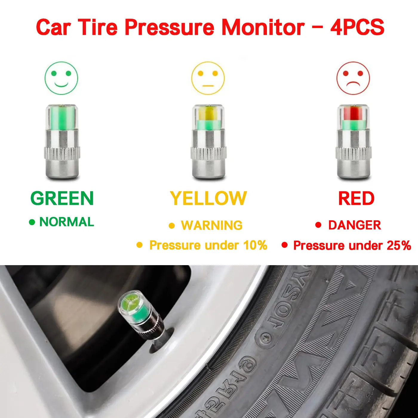 4 PCS Car Tire Pressure Monitor Valve, tire valve stem caps, car tire caps,tire pressure caps,Tire Pressure Monitor Valve Stem Cap for Medium-Sized, S