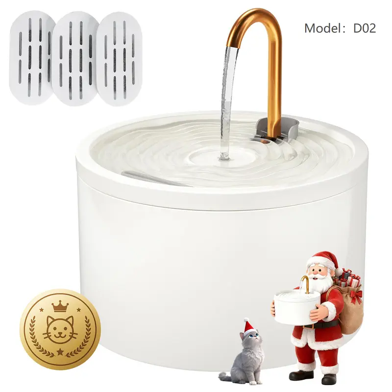 MISFANS D02 Natural Ceramic Automatic Pet Water Fountain - 2.1L Ultra-Quiet Wired Plug-in Pump, Stable Heavy Base, Premium Textures, Dual-Stage Filter, 2 Modes: Tap/Fount, Quick Install, Easy Clean for Cats, Indoor Pet Feeding Accessory