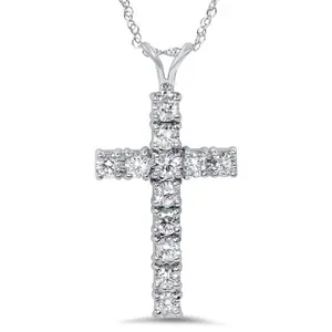 1 1/2 cttw White Gold Real Diamond Cross Pendant 14K 1 1/4" Tall