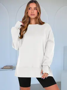 Oversized Side Slit Sweatshirt Long Sleeve Comfy Chic for Casual Days Effortless Layering in Soft Material