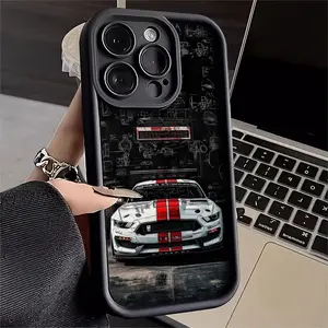 Shelby Mustang Sports Car Mechanical Drawing Retro-Themed Protective Phone Case, Protector, Suitable for iPhone 17/16/15/14/13/12/11 Pro, Plus, Pro Max, Mini, X, XS,XSMAX, XR and Other Series, Shockproof, Lightweight, TPU Material