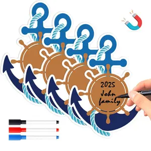 1 Set Nautical Cruise Ship Magnetic Door Decorations Kit with Name Magnets, Ship Wheel & Anchor Stickers, Magnetic Paint Pens for Fridge, Car, Boat - Birthday Party Favors, Themed Cruise Door Decor (Rubber Magnets)