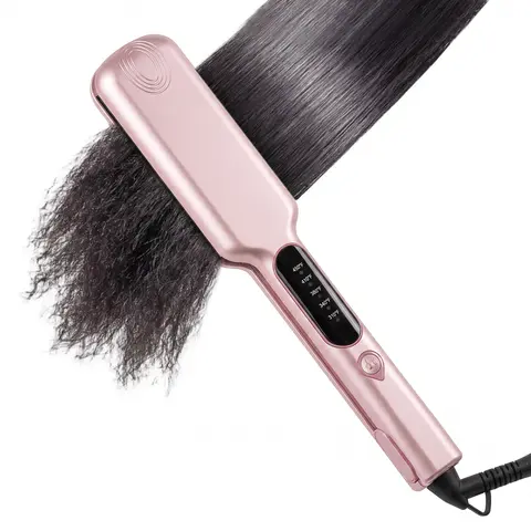 Thirtek 2-Inch Wide Anti-Frizz Nano Ceramic Flat Iron for Holiday Gifting and Parties- Device Charging Hair Straightener for Thick/Curly Hair, 15s Quick Heat and Adjustable Temp,  Includes Clips and Gloves,techvibes