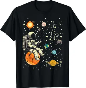 100% Cotton Astronaut Fishing Planets Space Galaxy Men Women T-Shirt