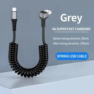 90 Degree USB a Spring Cable to Type-C/Lightning Charging Cable and Data Transfer for Cell Phone, Car with Apple Carplay