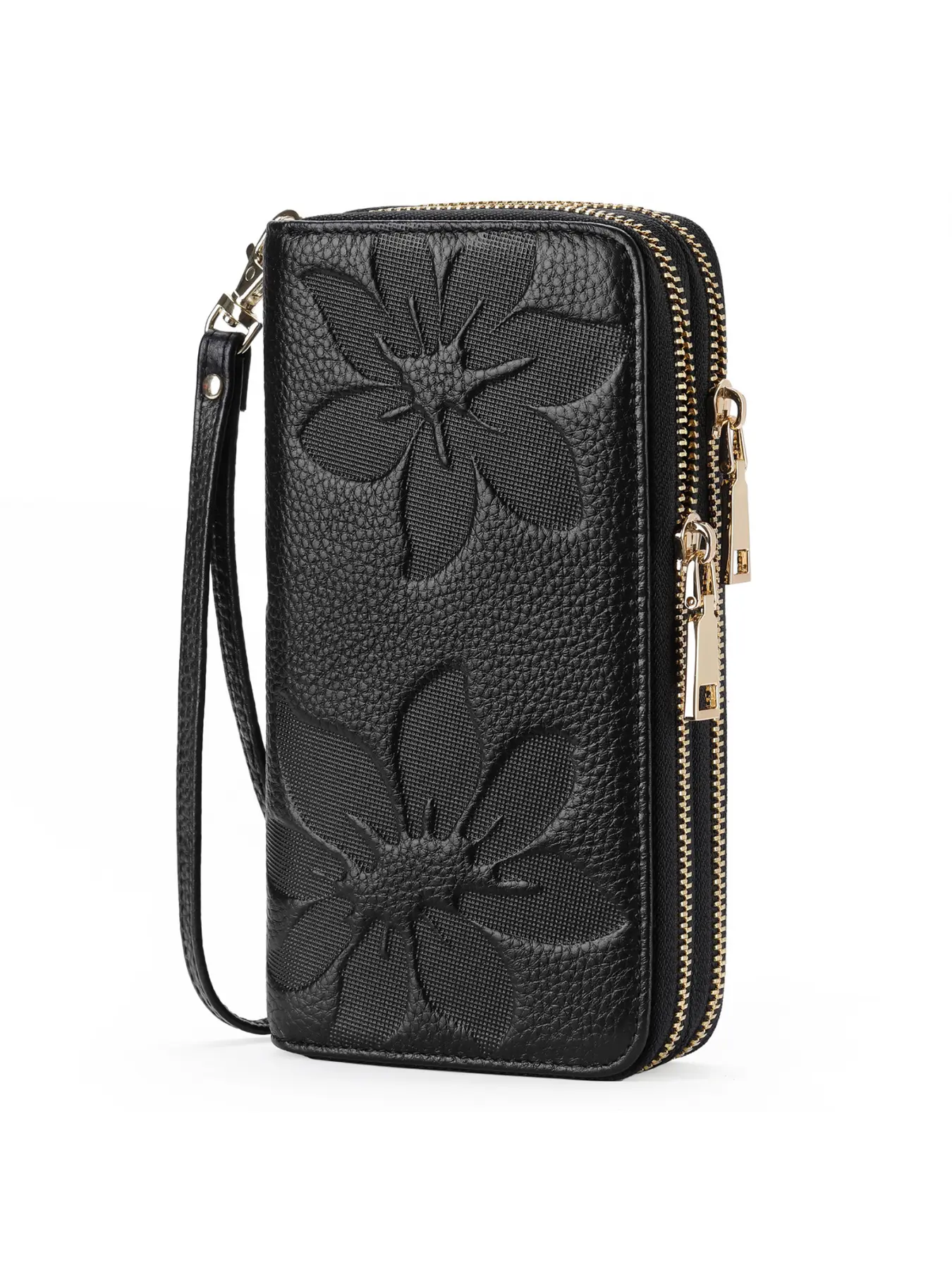 Luxury Real Leather Women Elegant Clutch Bag Floral Print Purse Long RFID Wallet Double Zipper Organizer with Credit Card Slots and Coin Pocket Gift