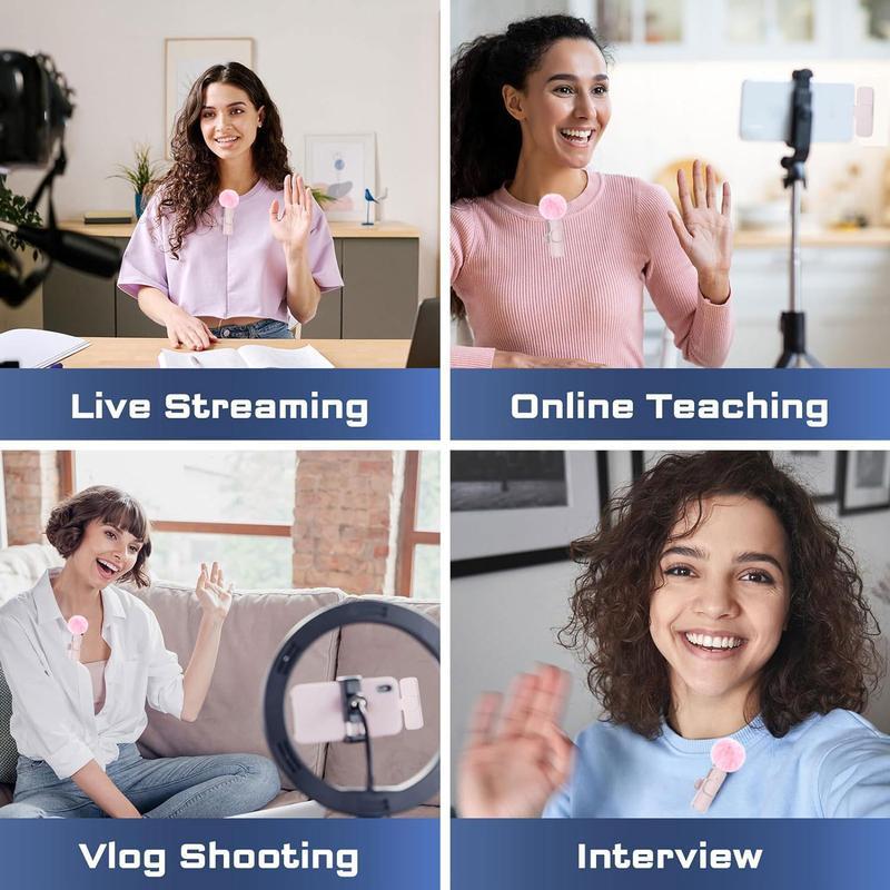 2.4G Wireless Clip On Mic with Lightning & USB-C Adapter, Professional Audio for Video Recording, YouTube, Interview