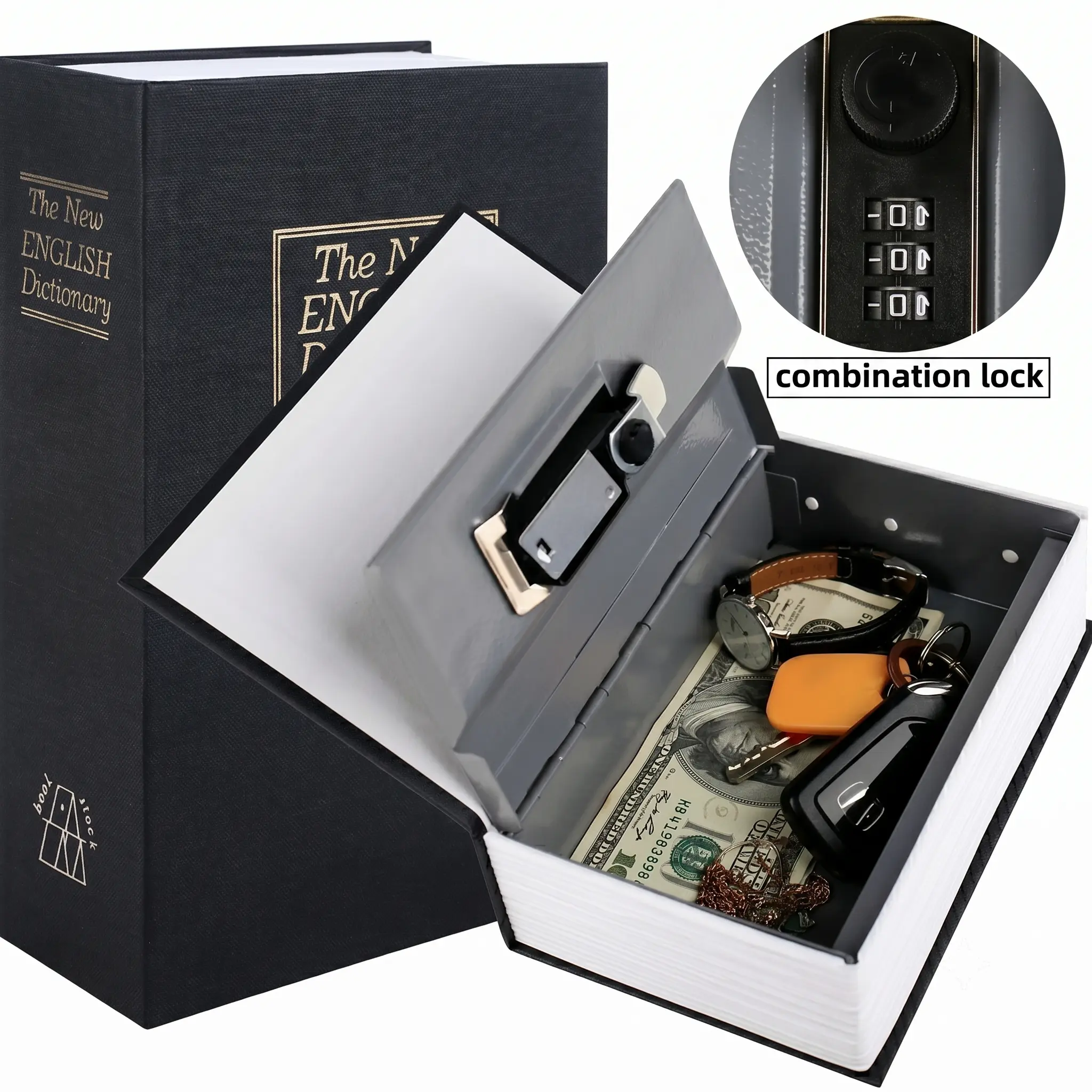 Book-Shaped Money Box with Password Lock, Hidden Secret Storage, Safe for Cash Jewelry Passport Valuable Items, Home Office Travel Insurance Chest, Home Security Safe