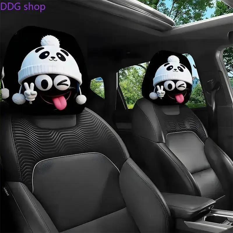 2-Pack Panda Beanie Cartoon Car Headrest Covers, Universal Fit, Easy Install & Durable, Cute Funny Face Interior Decor, Comfortable Seat Accessory for All Vehicles, Great Gift for Car Enthusiasts