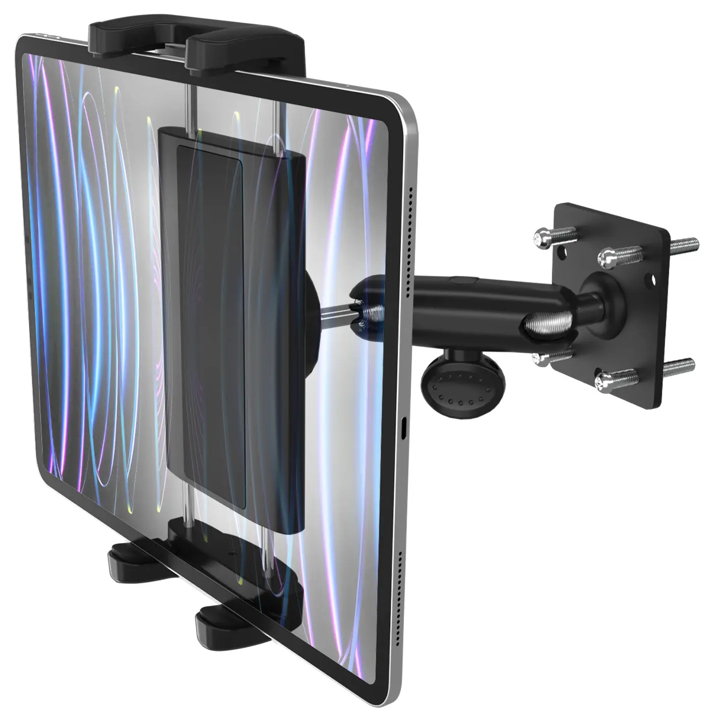 Heavy-duty aluminum drilled base tablet stand with adjustable arm ensures perfect positioningCompatible with 4-12.9 inchesCar Tablet Holder for Truck/Commercial Vehicle/Desktop/Wall etc.