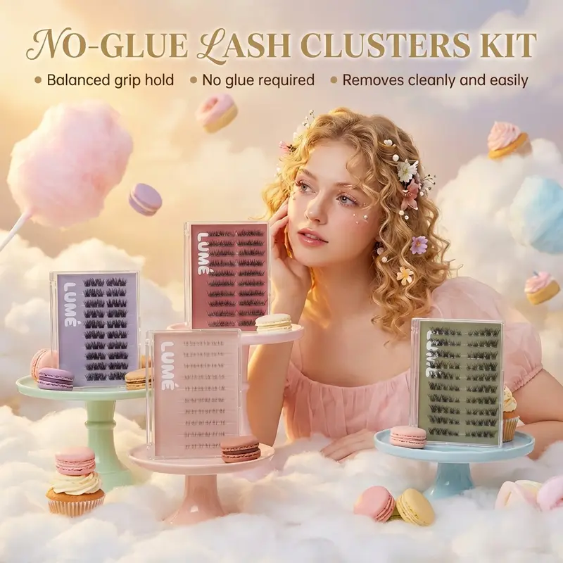 Lumé No-glue Lash Clusters kit 4 Styles Easy Removal Natural Lightweight 24+ Secure Hold Eyelashes Clusters for Flawless Makeup Eyelashes Extensions - Cosmetic