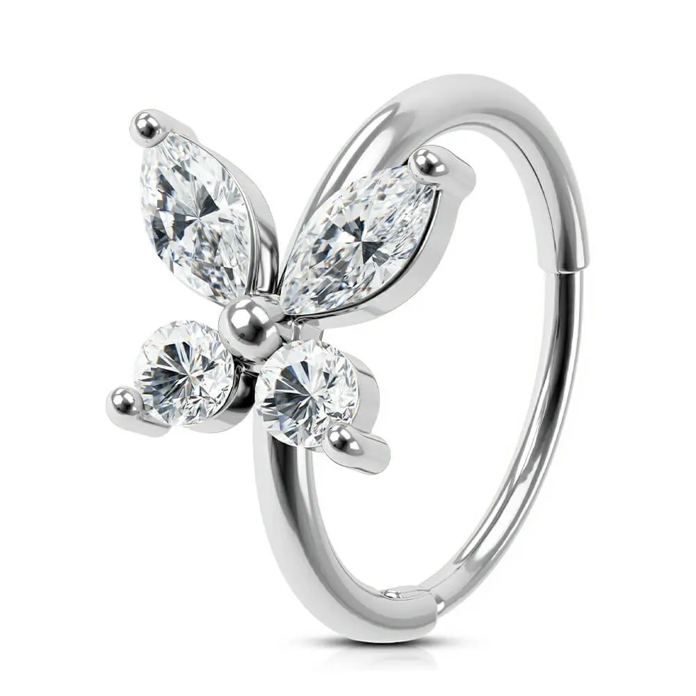 Oufer 316L Stainless Steel Butterfly CZ Hoop Body Jewelry, 18G-20G 0.8mm-1.0mm Click Hinge, Dainty Gemstone Female Butterfly Nose Ring Accessories for Nose, Cartilage Piercings