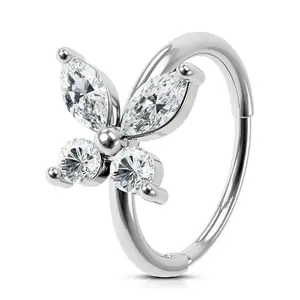 Oufer 316L Stainless Steel Butterfly CZ Hoop Body Jewelry, 18G-20G 0.8mm-1.0mm Click Hinge, Dainty Gemstone Female Butterfly Nose Ring Accessories for Nose, Cartilage Piercings