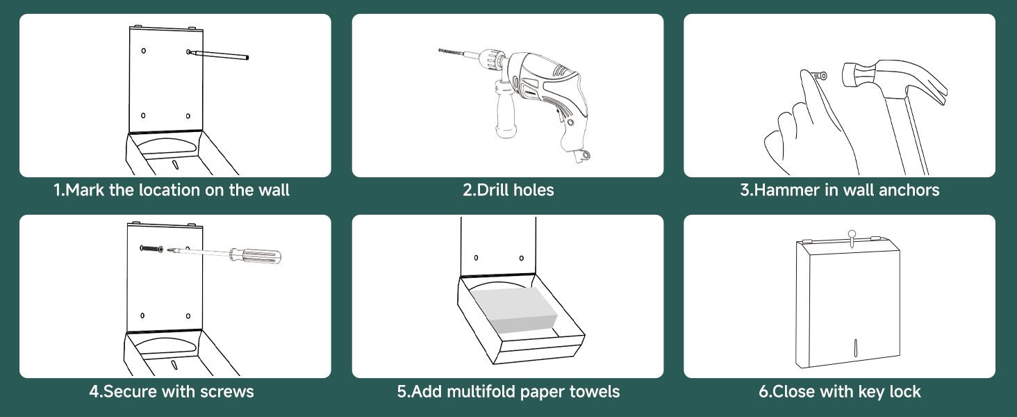 Paper Towel Dispenser Wall Mount, Large Commercial C/Z Tri Fold Multifold Hand Towels Dispenser, Brushed Stainless Steel Paper Towel Holder with Lock for Bathroom, Restroom and Public Places