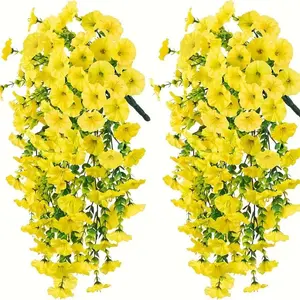 2 Pack UV Resistant Artificial Marigold Flowers, Hanging Flowers, Fake Hanging Plants, Plastic Lavender Plants for Home Office Garden Decor, Perfect for Halloween Thanksgiving Valentine's Day