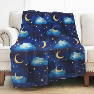 Moon Stars Cloud Throw Blankets 50"x60" Dreamy Night Sky Blanket Gifts for Girls Boys Women Decor for Couch Bed Sofa Travelling Camping, Christmas Birthday Gifts Soft Flannel Lightweight Blanket